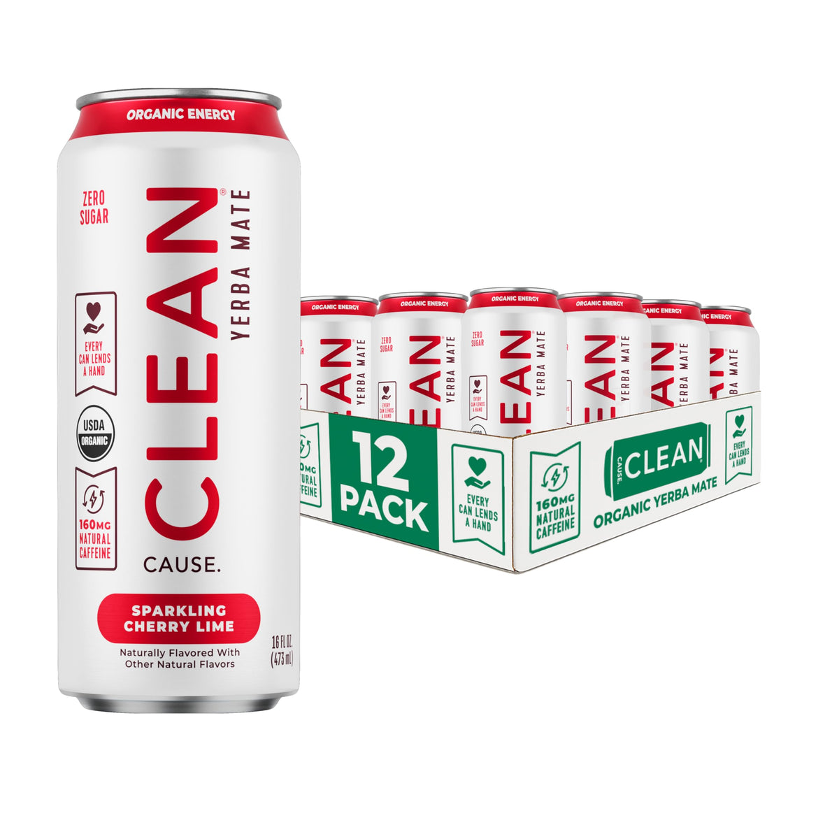CLEAN Cause Zero Sugar Yerba Mate Organic Energy Variety Pack, 12 Pack 16oz