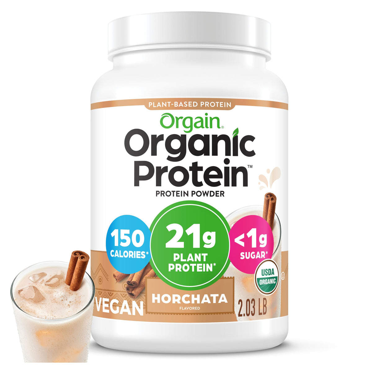 Orgain Organic Vegan 21g Protein Powder, Vanilla Bean, 2.03 lb