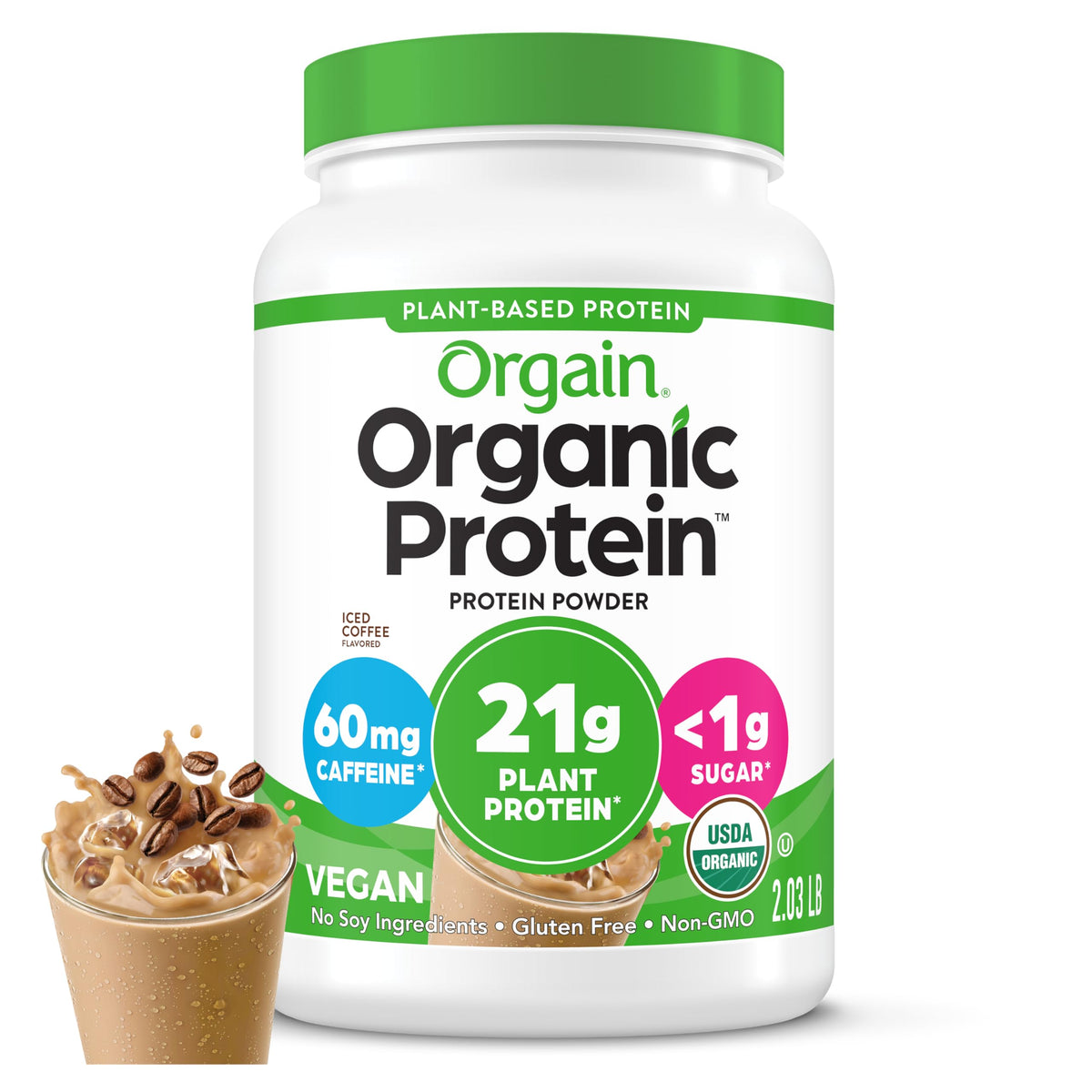 Orgain Organic Vegan 21g Protein Powder, Vanilla Bean, 2.03 lb