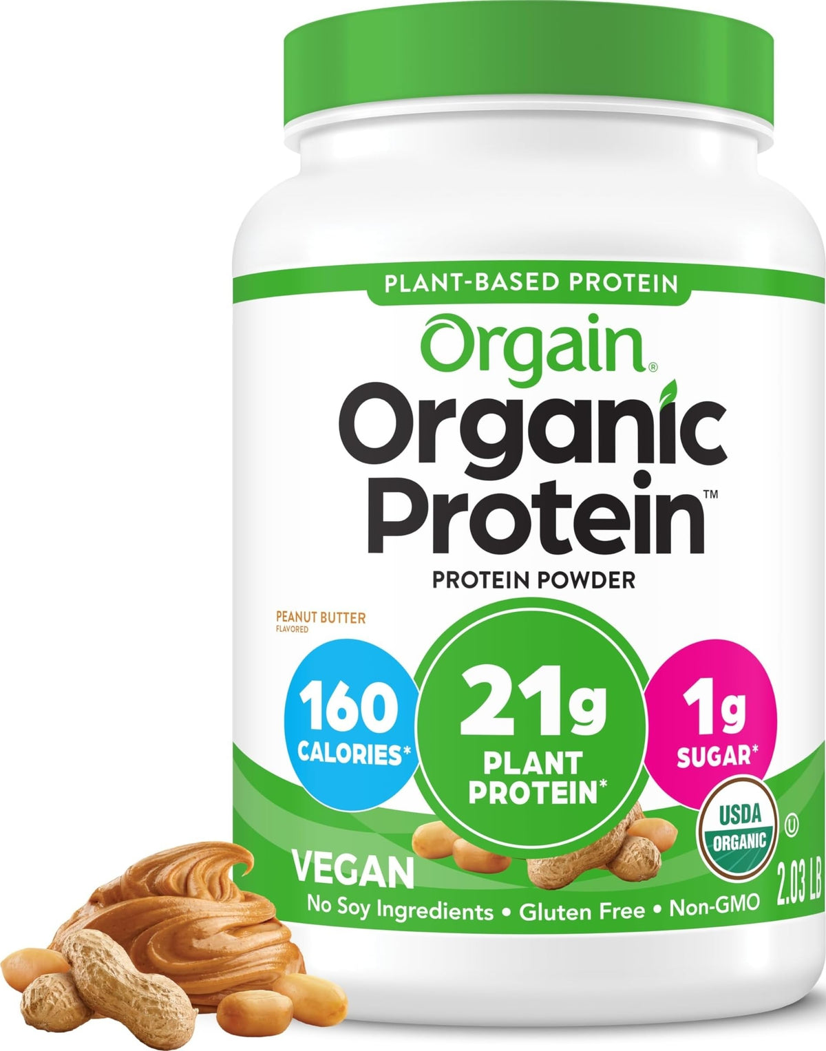 Orgain Organic Vegan 21g Protein Powder, Vanilla Bean, 2.03 lb