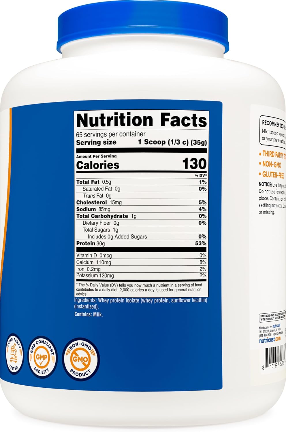 Nutricost Whey Protein Isolate (Unflavored) 5LBS