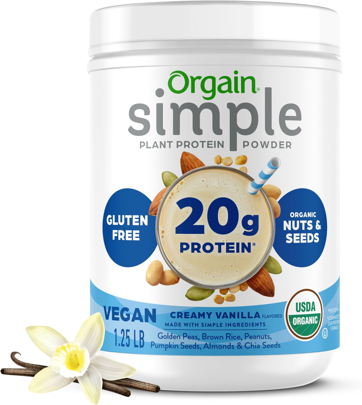 Orgain Organic Simple 20g Vegan Protein Powder, Vanilla, 1.25lb