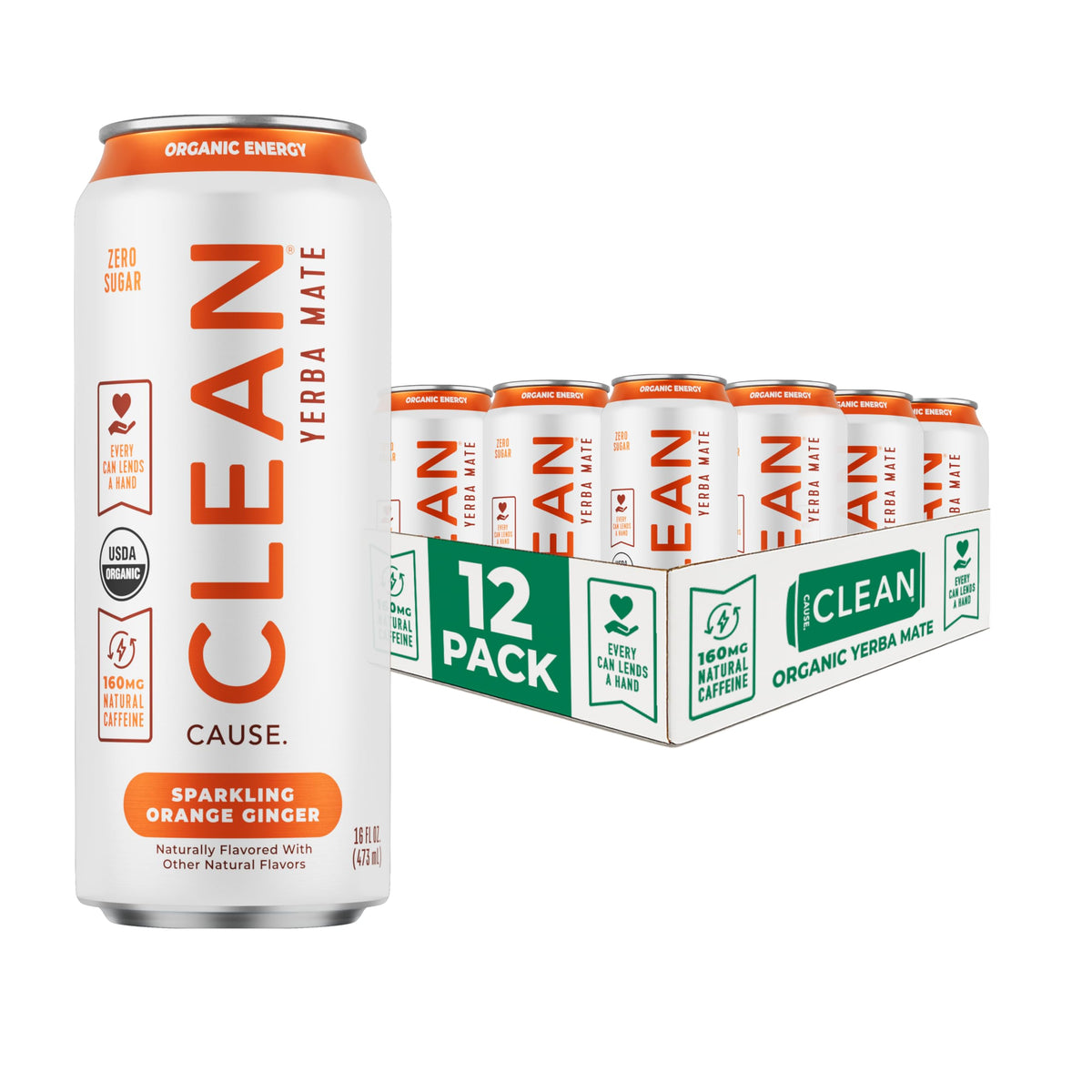 CLEAN Cause Zero Sugar Yerba Mate Organic Energy Variety Pack, 12 Pack 16oz
