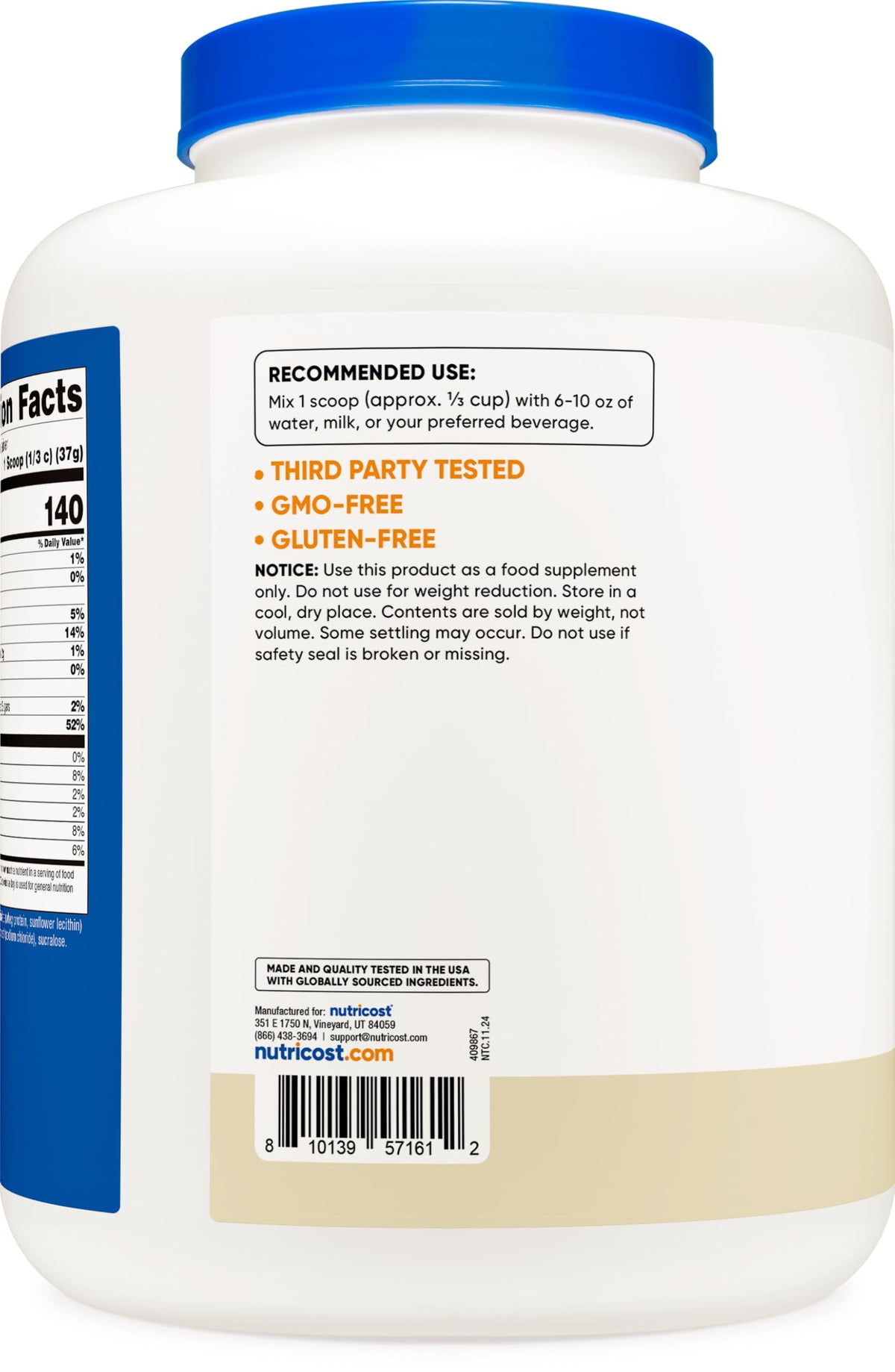 Nutricost Whey Protein Isolate (Unflavored) 5LBS