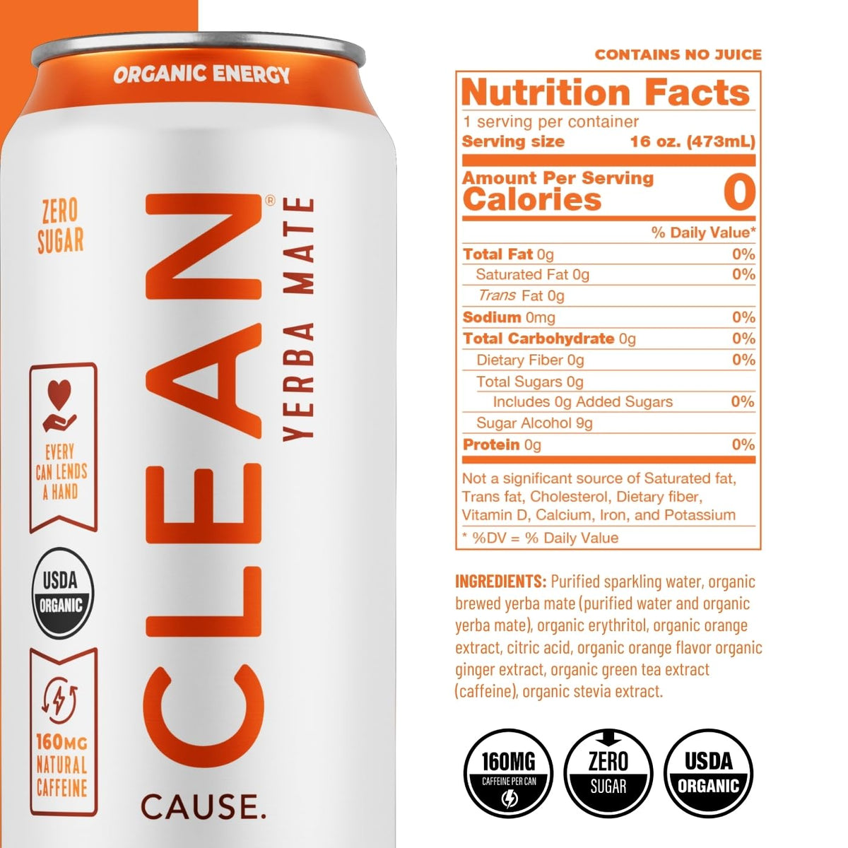 CLEAN Cause Zero Sugar Yerba Mate Organic Energy Variety Pack, 12 Pack 16oz