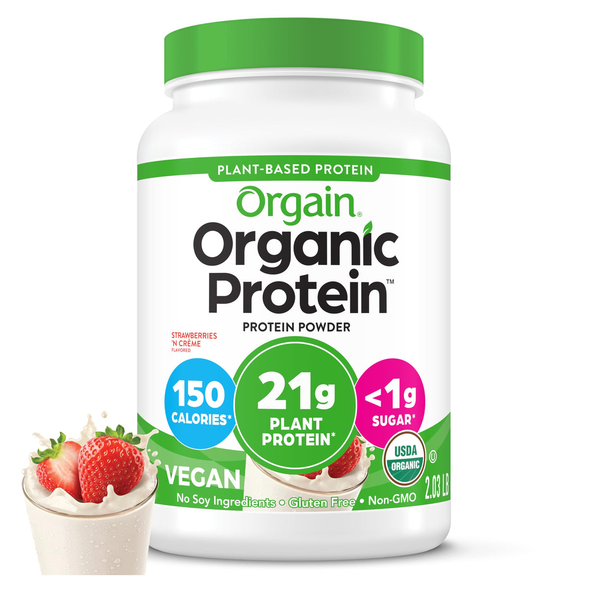 Orgain Organic Vegan 21g Protein Powder, Vanilla Bean, 2.03 lb