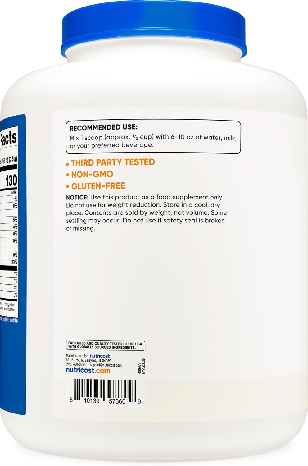 Nutricost Whey Protein Isolate (Unflavored) 5LBS