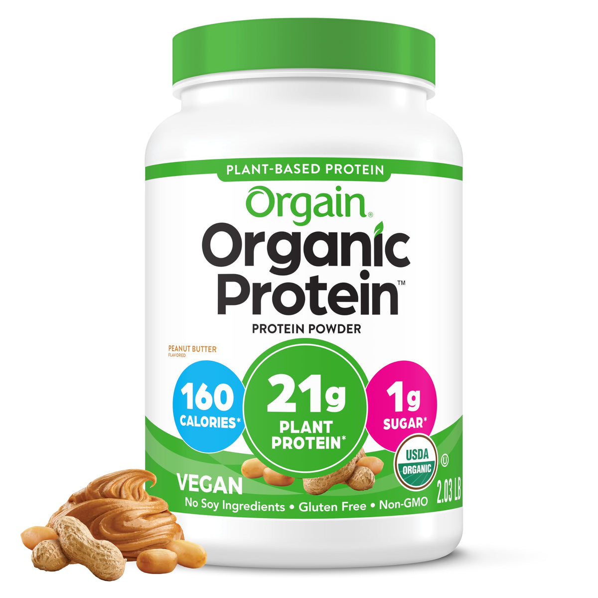 Orgain Organic Vegan 21g Protein Powder, Vanilla Bean, 2.03 lb