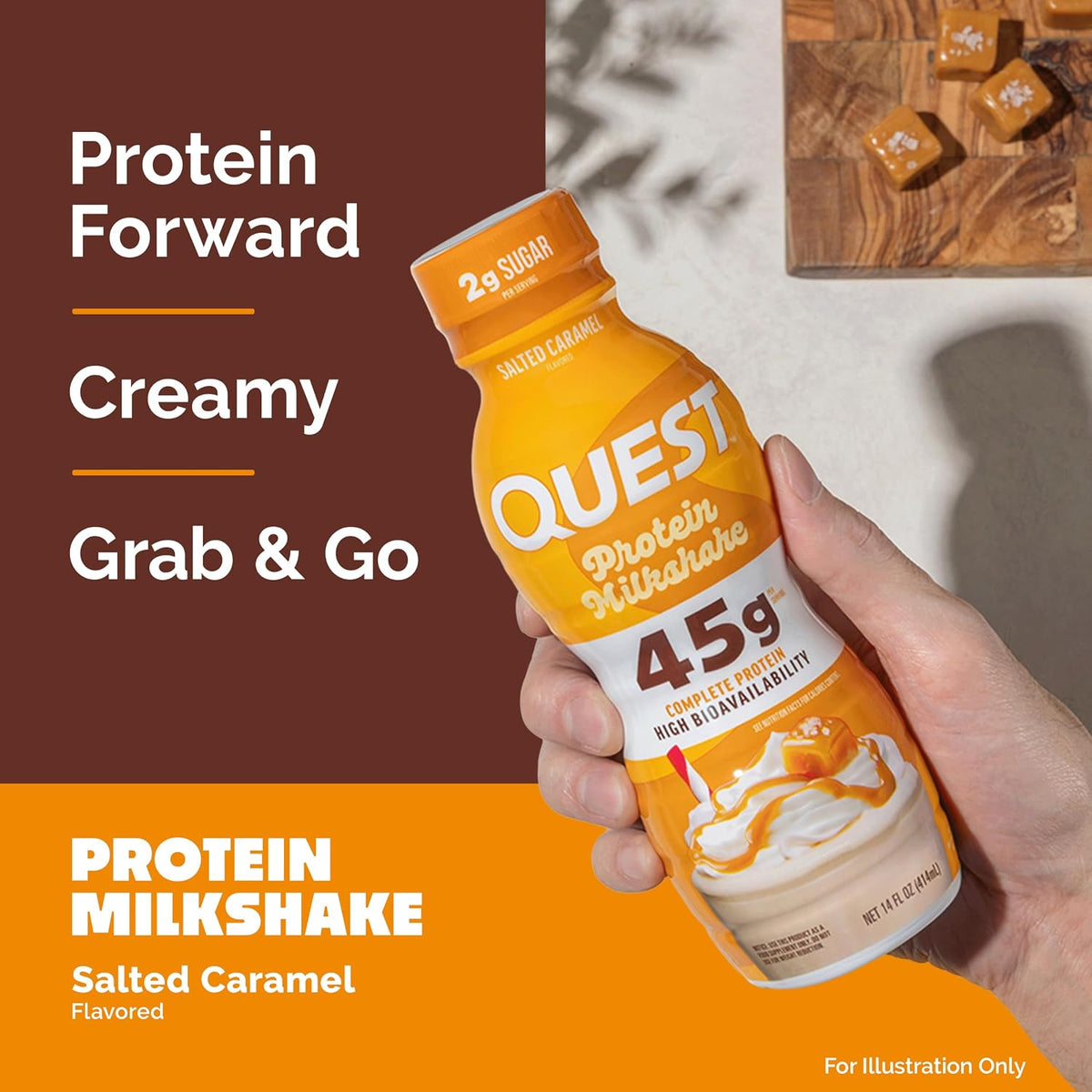 Quest Nutrition Salted Caramel Flavored High Protein Shake, 45g Protein, 2g Sugar, 2g Net Carbs, Ready to Drink, Gluten Free, 12 Count
