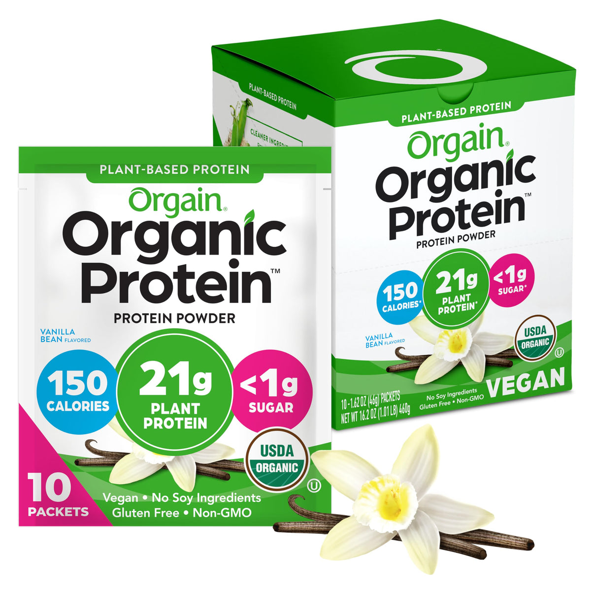 Orgain Organic Vegan 21g Protein Powder, Vanilla Bean, 2.03 lb