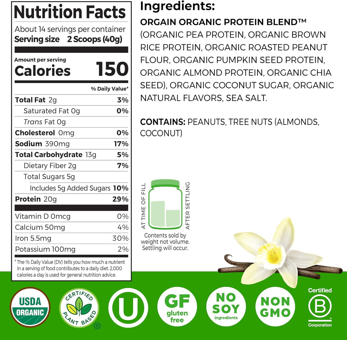 Orgain Organic Simple 20g Vegan Protein Powder, Vanilla, 1.25lb