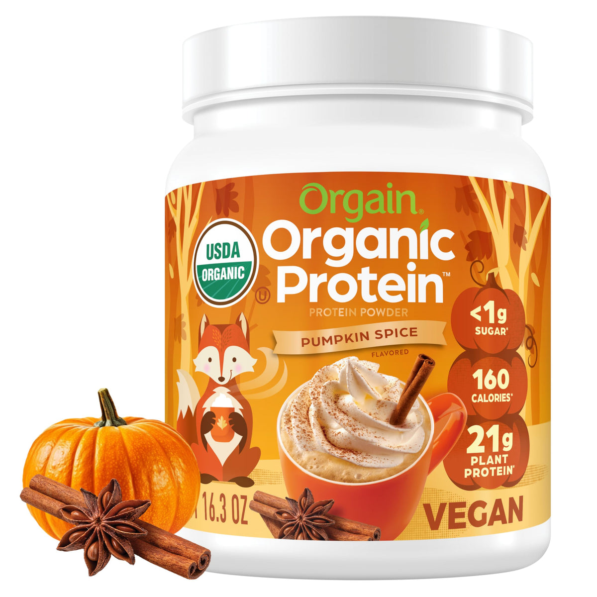 Orgain Organic Vegan 21g Protein Powder, Vanilla Bean, 2.03 lb