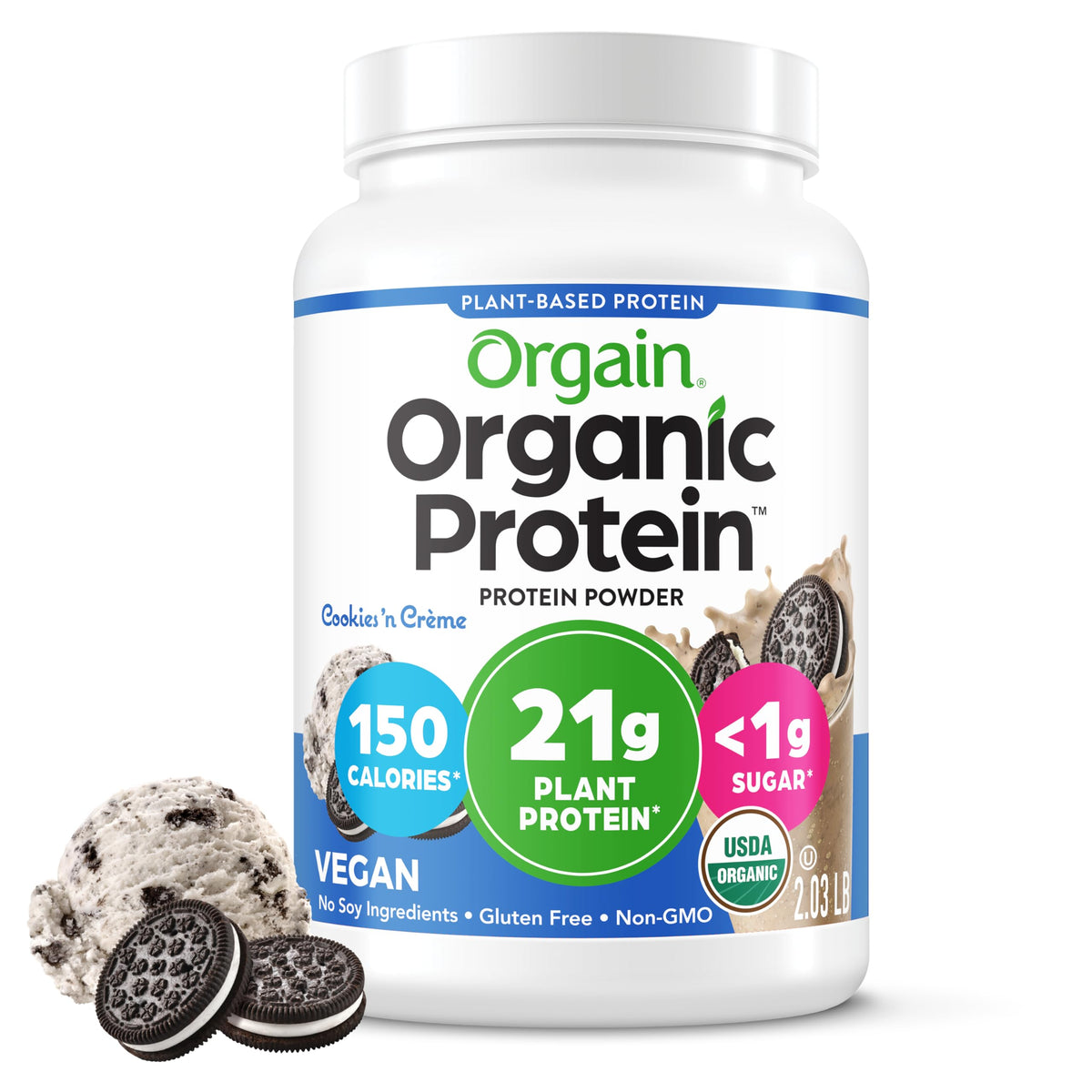 Orgain Organic Vegan 21g Protein Powder, Vanilla Bean, 2.03 lb